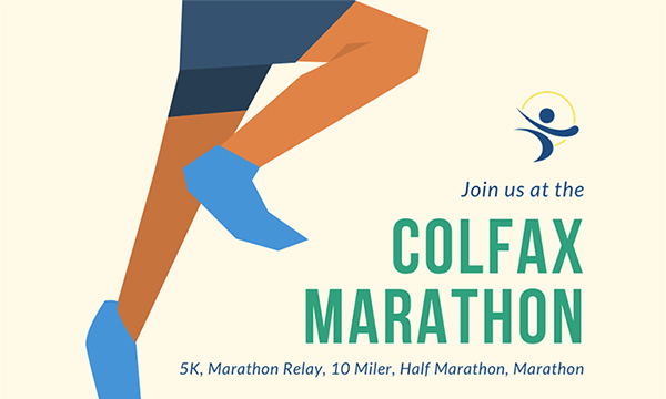 Image of legs running saying Join us at the Colfax Marathon