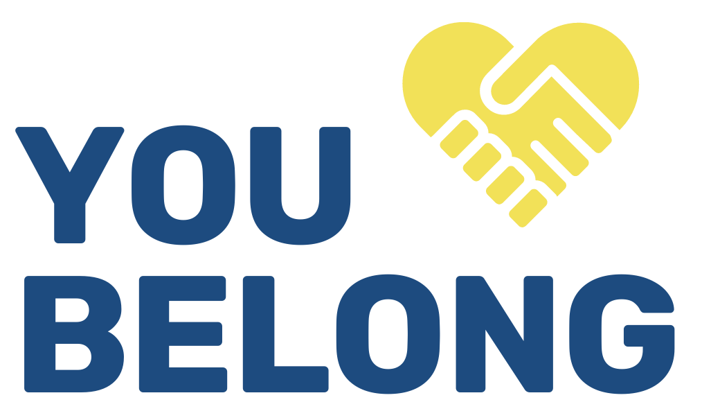 You Belong Logo in blue bold text and hands icon in yellow