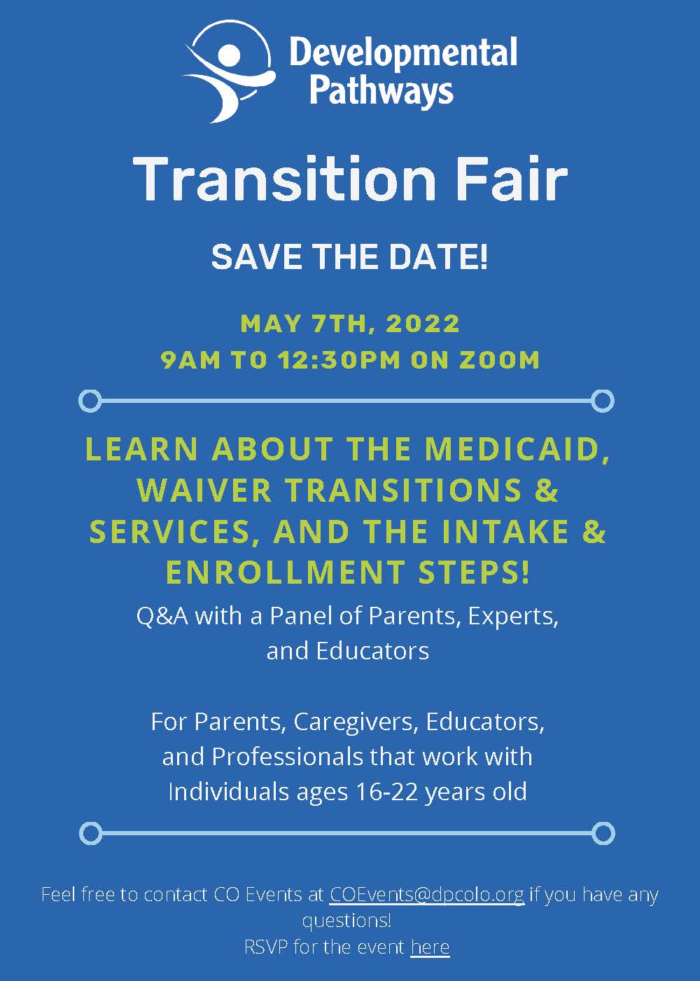 Blue flyer for transition fair