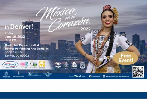 Woman standing behind Denver city skyline