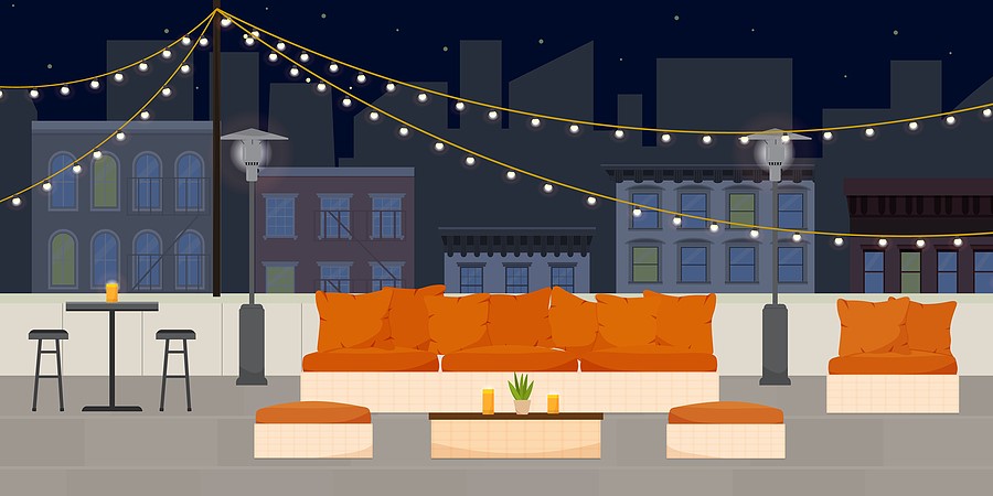 Rooftop lounge at night