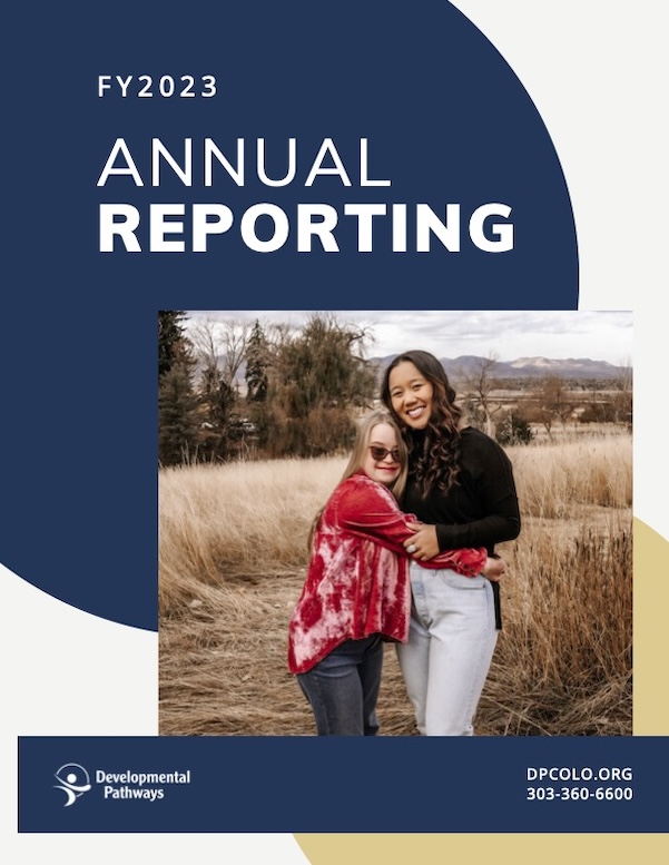 DP Annual Report with image of a man and his mom on the cover