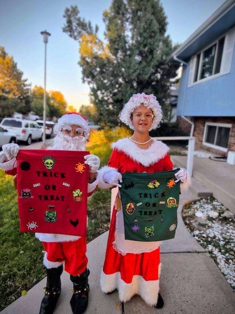 Family of five in onesies dressed as Winnie the Pooh characters