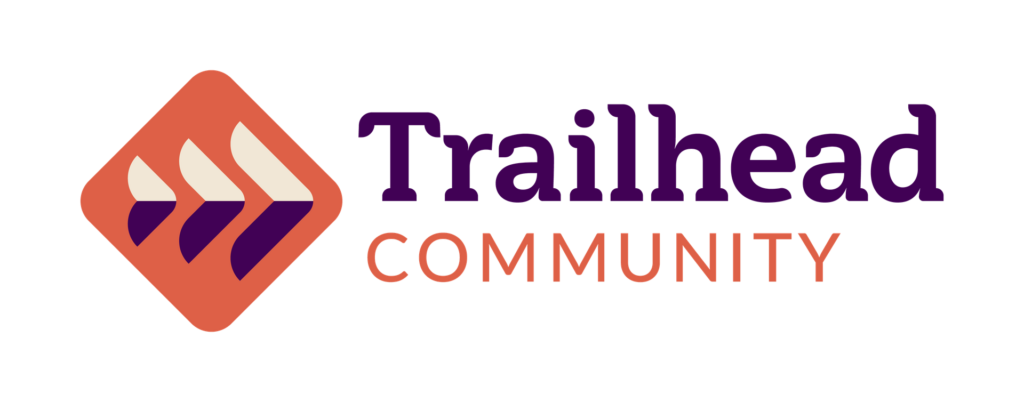 Purple, Orange, and White Trailhead Community logo